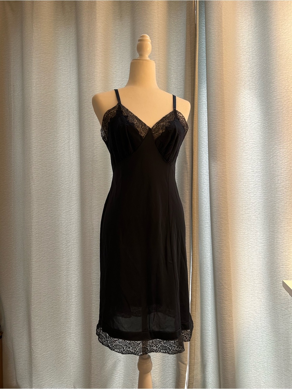 Classic Black Lace-Trim Slip / Dress